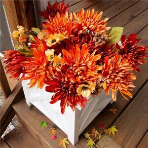 Artificial Fall  Flowers: 2 Bundles of Faux Silk Mums